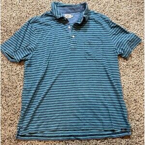 Faherty Brand Polo Shirt Mens Large Blue Green Striped Cotton